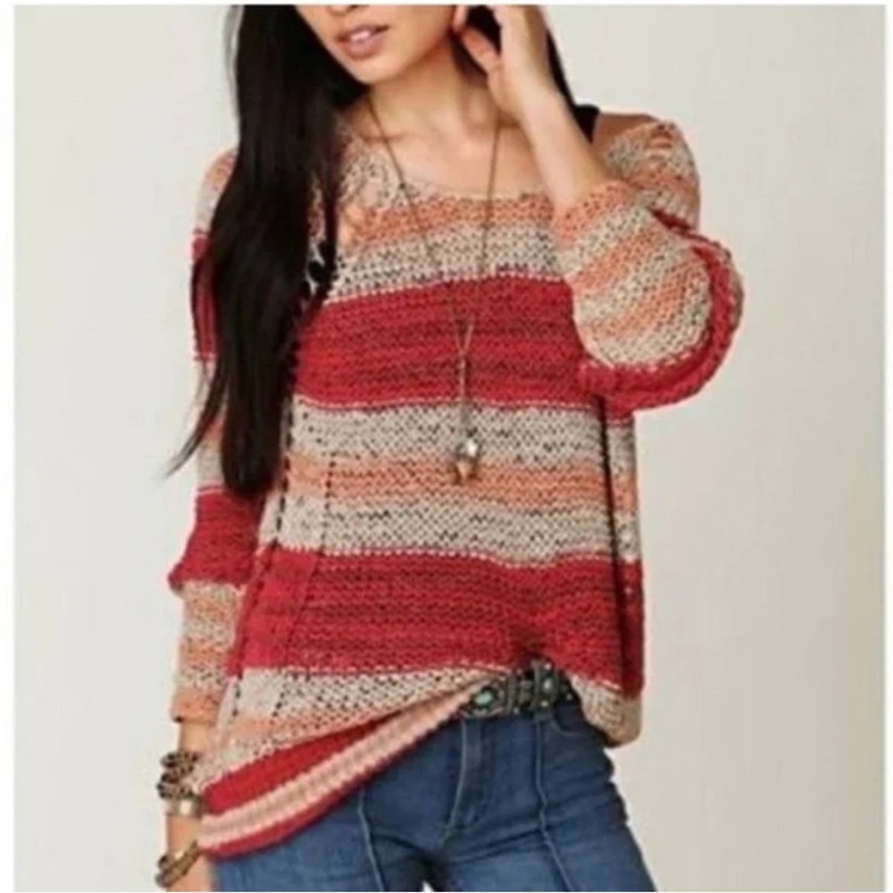 Free People Desert Moon Cherry Blossom Open Knit Sweater